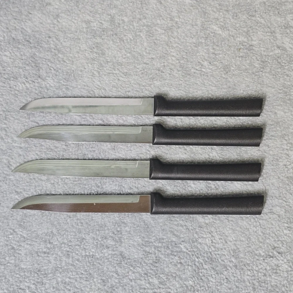Vintage Hanford Forge Steak Knives Set 8 Brown Wood Handle Stainless Japan